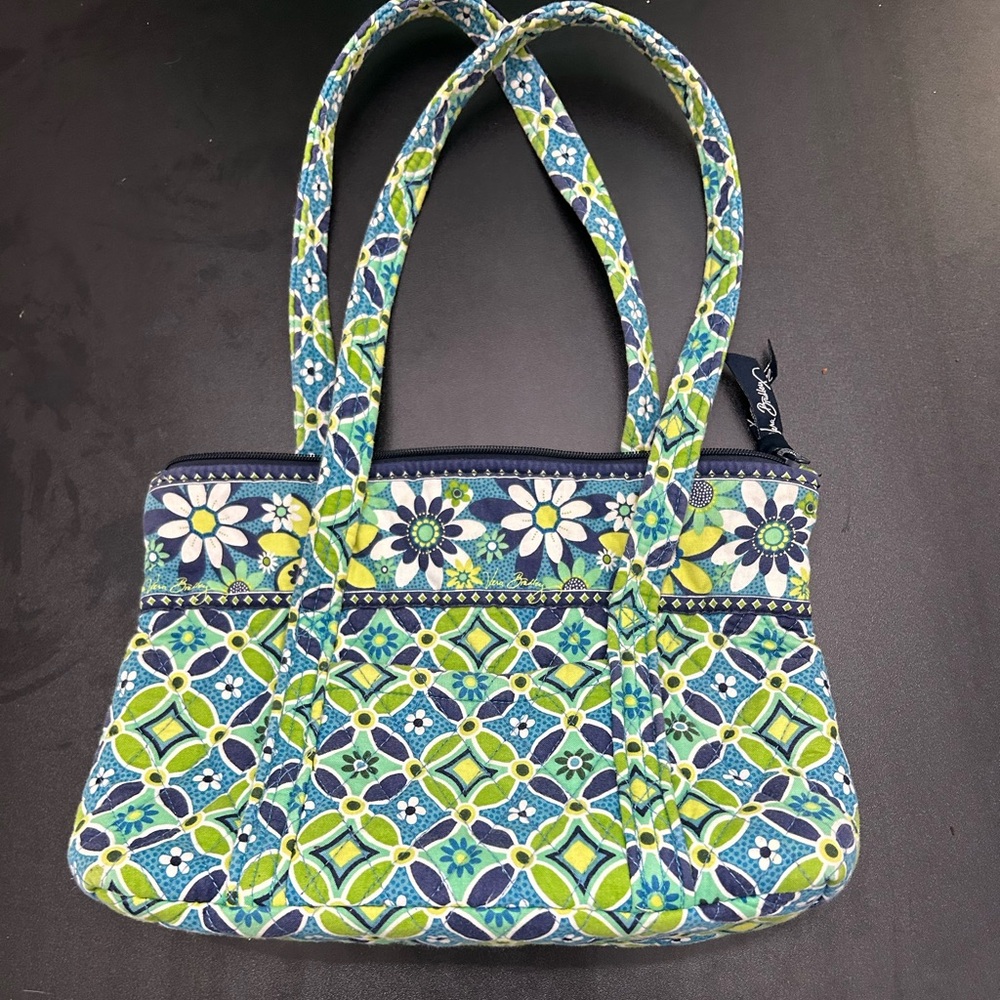 Women’s Vera Bradley Quilted Tote Blue Green Floral Bag Great Condition